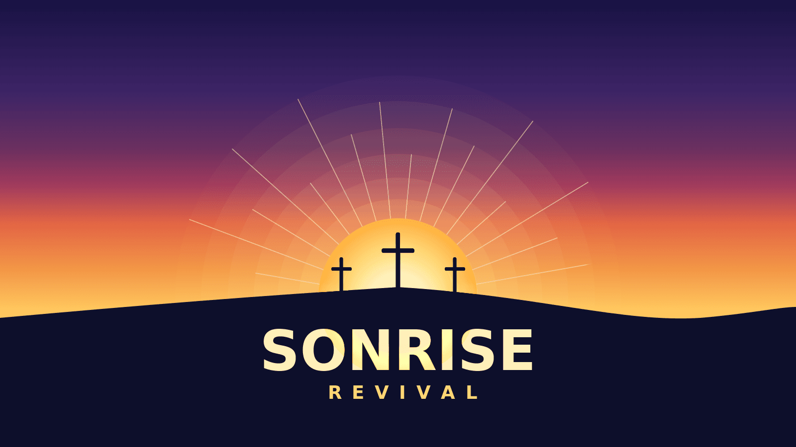 Sonrise Revival — three crosses on the hill at dawn